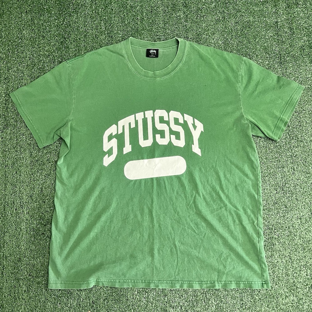 Rare Stussy Australia Collegiate Big Logo Streetwear Green Tee Size XXL Y2K